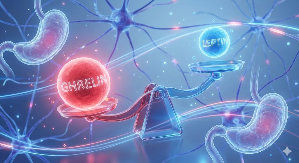 수면 주기와 식욕 호르몬의 상관관계를 보여주는 다이어그램