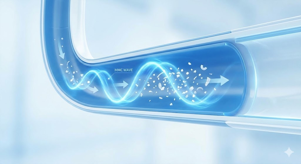 Scientific illustration of Migrating Motor Complex wave cleaning the intestine