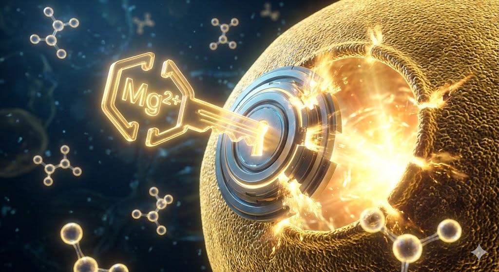 인슐린 저항성을 개선하기 위해 세포의 문을 여는 열쇠 역할을 하는 마그네슘의 기능을 표현한 3D 일러스트
